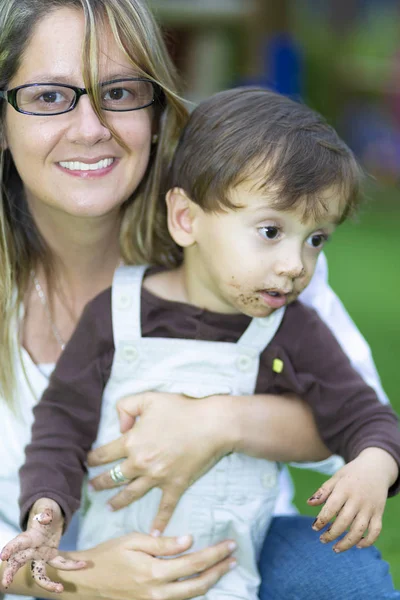 Lovely Mother Boy Enjoying Together Outdoors — Stock Photo, Image