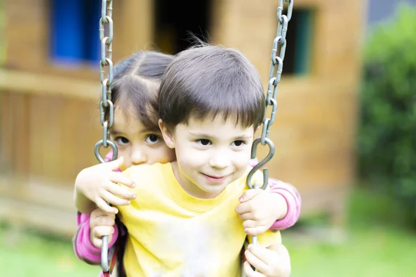 Happy Children Swinging Park — Stock Photo, Image