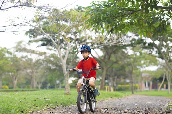 Alegre niño montando una bicicleta — Foto de Stock