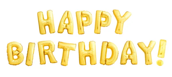 Złoty znak Happy Birthday z nadmuchiwanych balonów na białym tle — Zdjęcie stockowe