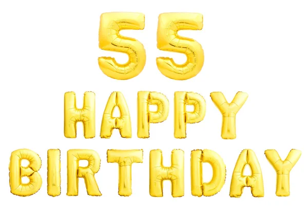 Zadowolony urodziny 55 lat złote nadmuchiwane balony na białym tle na białym tle. — Zdjęcie stockowe