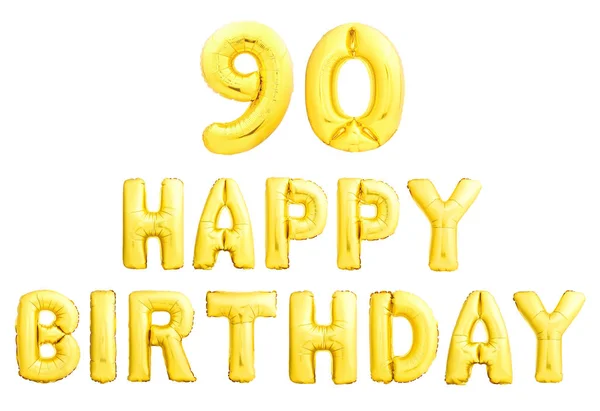 Zadowolony urodziny 90 lat złote nadmuchiwane balony na białym tle na białym tle. — Zdjęcie stockowe