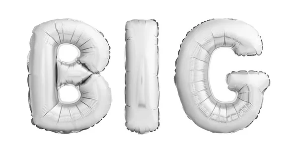 Silver word BIG made of silver inflatable balloons isolated on white — Stock Photo, Image