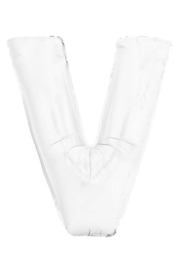 Beyaz harf V şişme helyum balonu üzerinde beyaz izole yapılmış