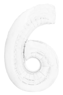Beyaz beyaz arka plan üzerinde izole helyum balonu yapılmış altı 6 numaralı