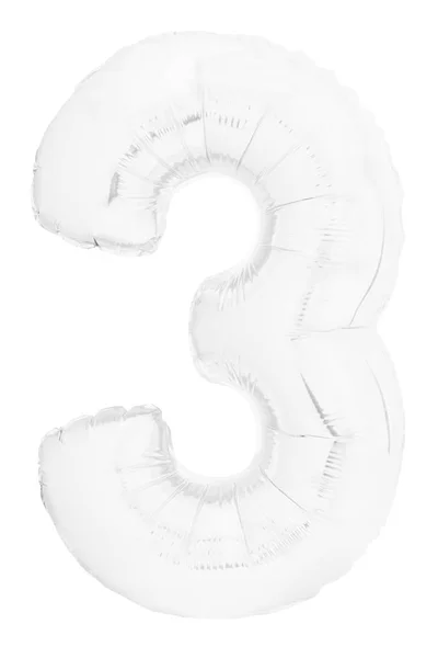 Witte nummer drie 3 gemaakt van helium ballon geïsoleerd op witte achtergrond — Stockfoto