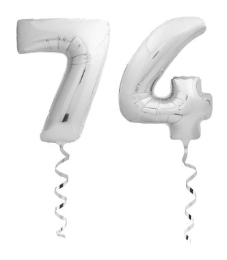 Gümüş krom beyaz kurdele ile şişme balon yapılmış yetmiş dört 74 numara