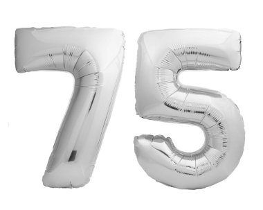 Şişme balon beyaz gümüş krom sayı 75 yetmiş beş yapılmış