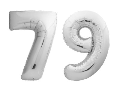 Şişme balon beyaz gümüş krom sayı 79 yetmiş dokuz yapılmış