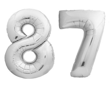 Şişme balon beyaz gümüş krom sayı 87 seksen yedi yapılmış