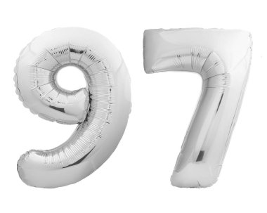 Şişme balon beyaz gümüş krom sayı sayı 97 doksan yedi yapılmış