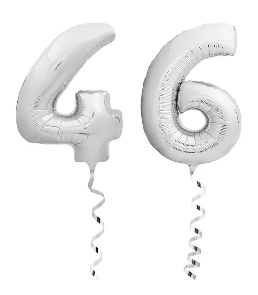Plata cromo cuarenta y seis 46 hecho de globo inflable con cinta en blanco — Foto de Stock