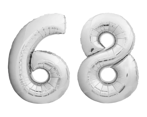 Silver chrome number 68 sixty eight made of inflatable balloon on white — Stock Photo, Image