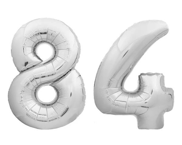Número de cromo de prata 84 oitenta e quatro feitos de balão inflável no branco — Fotografia de Stock