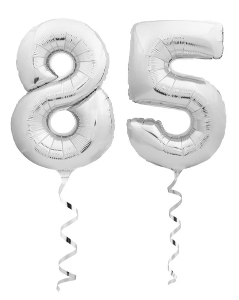 Ezüst chrome szám nyolcvanöt 85 készült fehér szalaggal felfújható ballon — Stock Fotó
