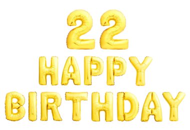 İyi ki doğdun 22 yıl beyaz zemin üzerine altın Sisme Balonlar izole