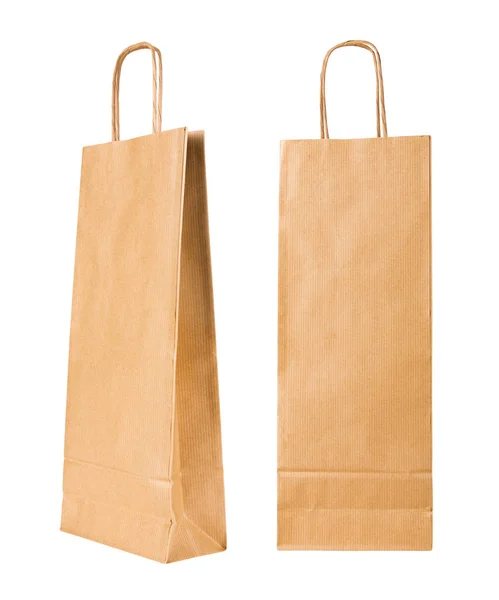 Set of two brown paper bags for wine bottles on white background — Stock Photo, Image