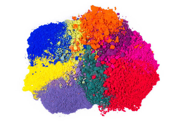 Colorful crushed makeup eyeshadow powder isolated on white background