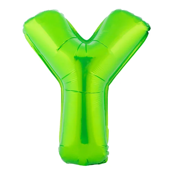 Green color letter Y made of inflatable balloon — Stock Photo, Image