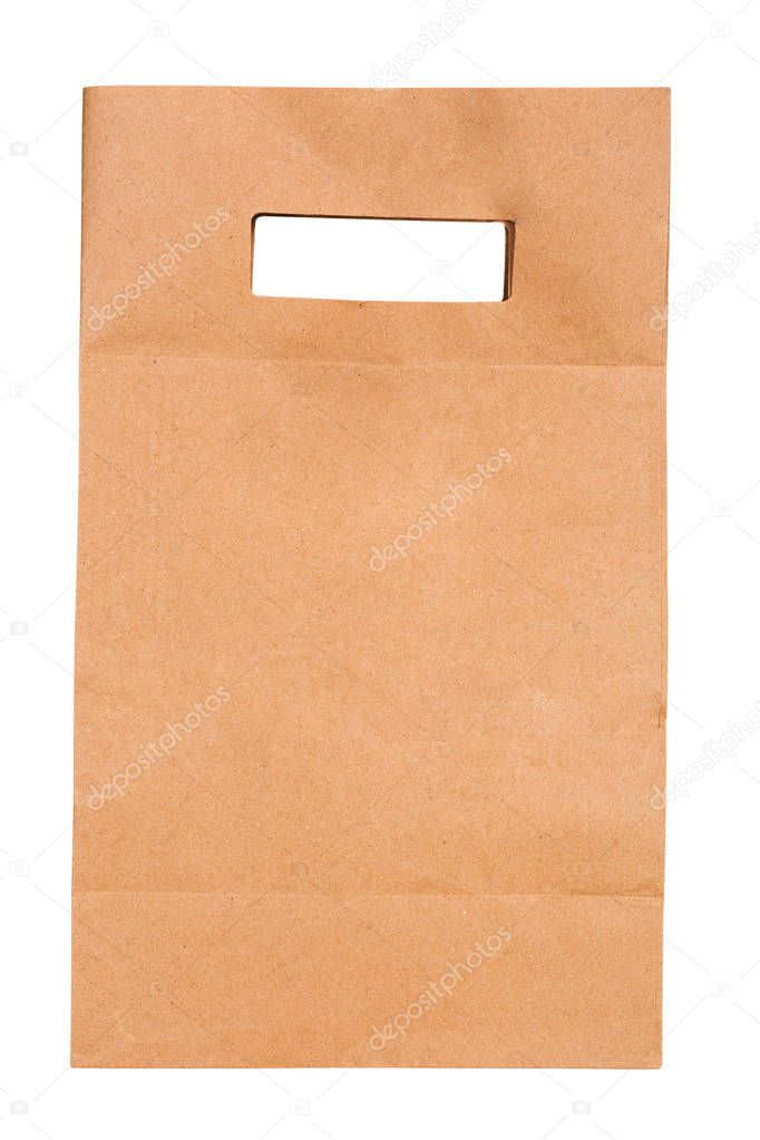 Brown paper bag on white background