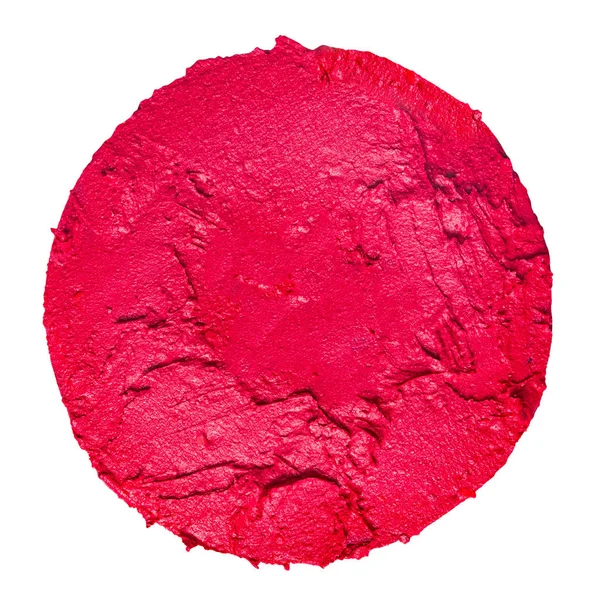 Le rouge à lèvres s'écaille en forme de cercle isolé sur fond blanc. Rouge à lèvres échantillon — Photo