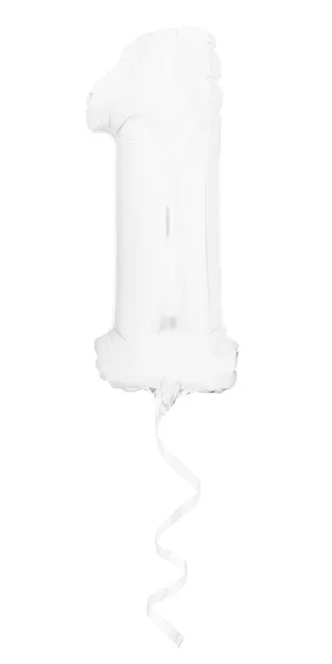 在白色上隔离的白色丝带充气气球制成的1号 — 图库照片