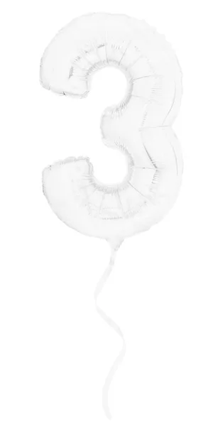 Nummer drei 3 aus aufblasbarem Ballon mit weißem Band isoliert auf weiß — Stockfoto