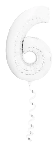 Número seis 6 hecho del globo inflable con la cinta blanca aislada en blanco —  Fotos de Stock