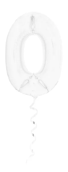 Zahl Null 0 aus aufblasbarem Ballon mit weißem Band isoliert auf weiß — Stockfoto