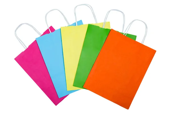 Kleurrijke papieren zakken geïsoleerd op wit — Stockfoto