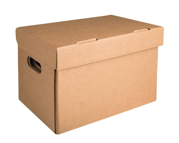 Caixa de armazenamento de arquivo de papelão isolado no fundo branco — Fotografia de Stock