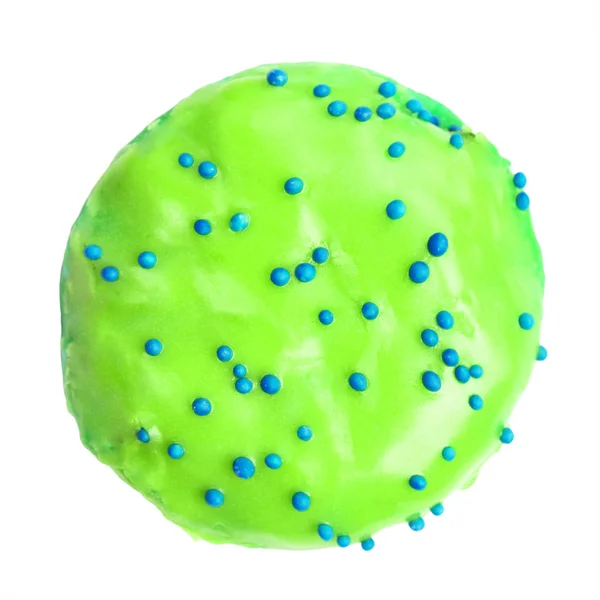 Donut esmaltado verde con glaseado de azúcar azul aislado sobre fondo blanco —  Fotos de Stock