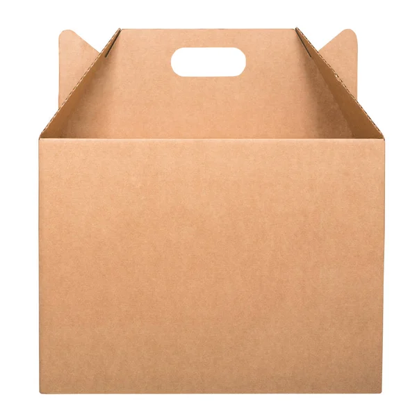 Cardboard box with handle isolated on white background — Stock Photo, Image