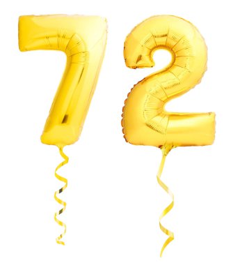 Altın Beyaz kurdele ile şişme balon yapılmış yetmiş iki 72 numara