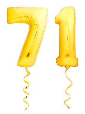 Altın Beyaz kurdele ile şişme balon yapılmış yetmiş kişi 71 numaralı