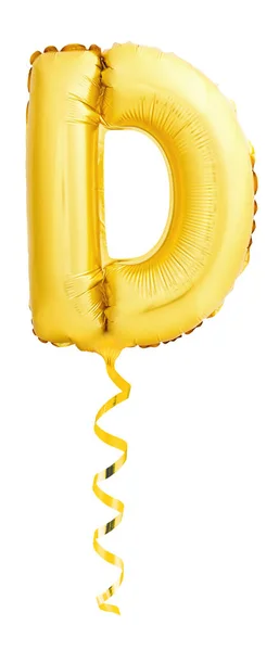 Goldener Buchstabe d aus aufblasbarem Ballon mit goldener Schleife — Stockfoto