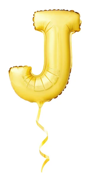 Gouden letter J gemaakt van opblaasbare ballon met gouden lint — Stockfoto