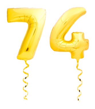 Altın Beyaz kurdele ile şişme balon yapılmış Yetmiş dört 74 numara