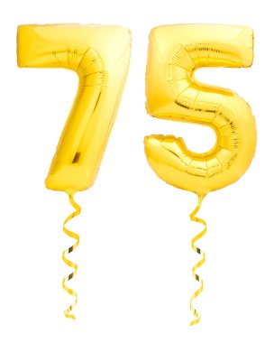 Altın Beyaz kurdele ile şişme balon yapılmış yetmiş beş 75 numara