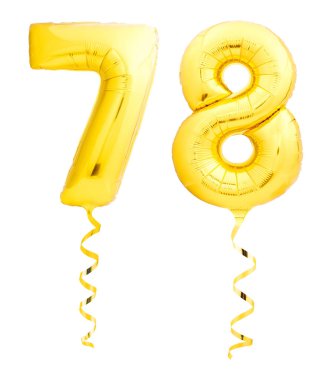 Altın Beyaz kurdele ile şişme balon yapılmış yetmiş sekiz 78 numara