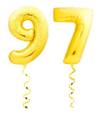 Altın Beyaz kurdele ile şişme balon yapılmış doksan yedi 97 numara