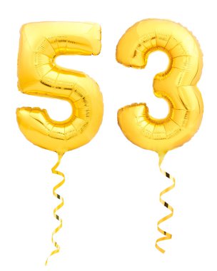 Altın Beyaz kurdele ile şişme balon yapılmış elli üç 53 numara