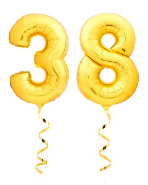 Golden number thirty eight 38 made of inflatable balloon clipart