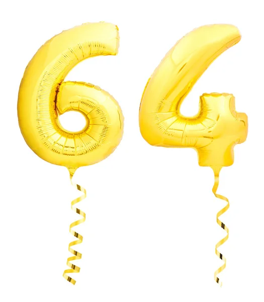 Golden number fifty four 54 made of inflatable balloon with ribbon on white — Stock Photo, Image