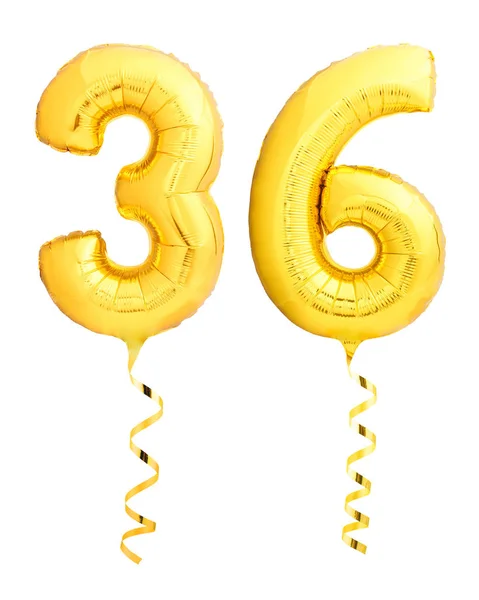 Golden number thirty six 36 made of inflatable balloon — Stock Photo, Image