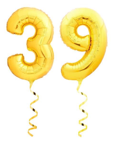 Golden number thirty nine 39 made of inflatable balloon
