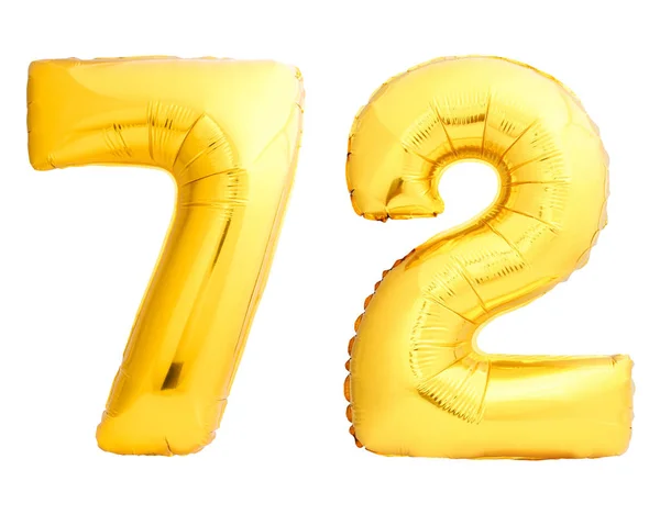 Goldene Zahl 72 zweiundsiebzig aus aufblasbarem Ballon — Stockfoto