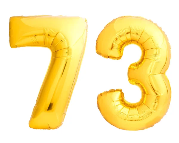 Número dourado 73 setenta e três feitos de balão inflável — Fotografia de Stock