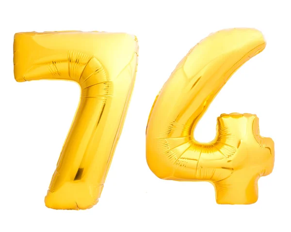 Golden number 74 seventy four made of inflatable balloon — Stock Photo, Image