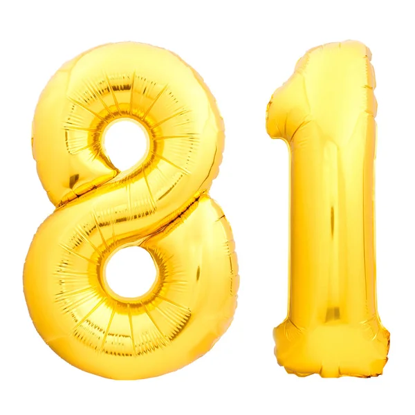 Número dourado 81 oitenta e um feito de balão inflável — Fotografia de Stock